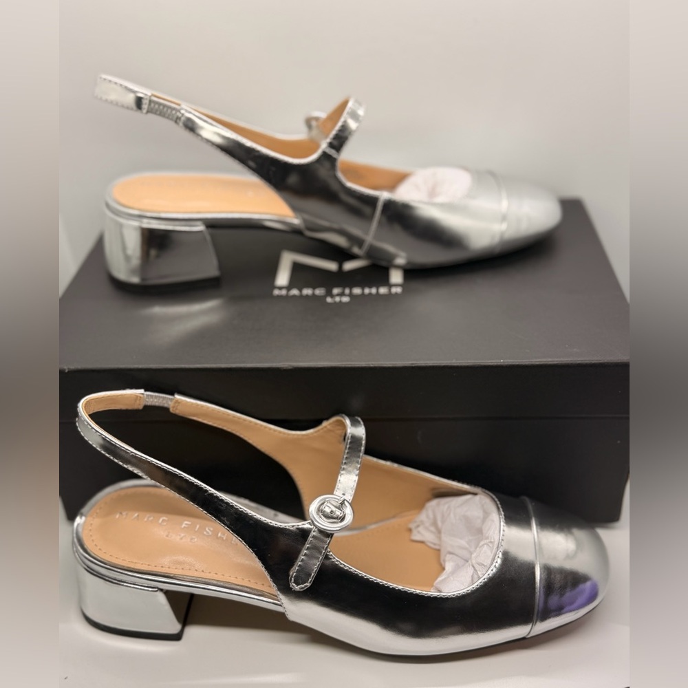 Marc Fisher Metallic Silver Slingback Heels